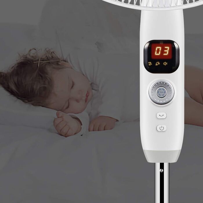 Вентилятор підлоговий Midea FS40-16CR з DC-мотором, 12 швидкостей, тиха робота 27 дБ, дистанційне керування, LED-дисплей, таймер 12 год, 4 режими, енергозбереження, 5 лопатей, регульована висота, білий