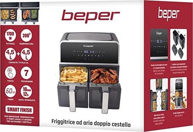Аерофритюрниця BEPER P101FRI090 з двома камерами, 9 л (4,5 л на кошик), 7 програм