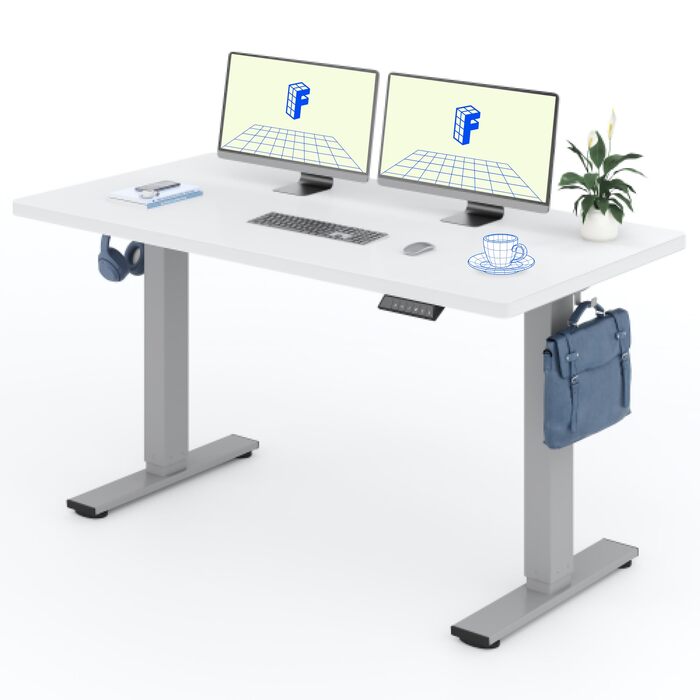 Регульований офісний стіл FlexiSpot Basic з кабель-менеджментом, білий/сірий 160x80 см – ергономічний стіл для дому та офісу з цільною стільницею