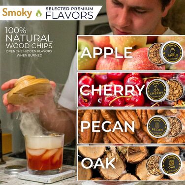 Набір для копчення віскі Smoky NOBLESIP з ліхтарем та дерев'яною стружкою - преміум подарунковий набір для копчення віскі, бурбону та коктейлів