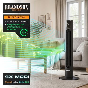 Вентилятор Tower Brandson з Еко DC мотором, 8 швидкостей, таймер, дистанційне керування, енергозберігаючий, преміум-якість