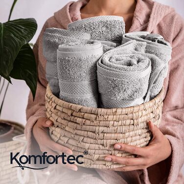 Набір рушників Komfortec 8 шт. 100% бавовна, 4 великих банних 70x140 см і 4 рушники для рук 50x100 см, м'яка махра, сріблястий колір