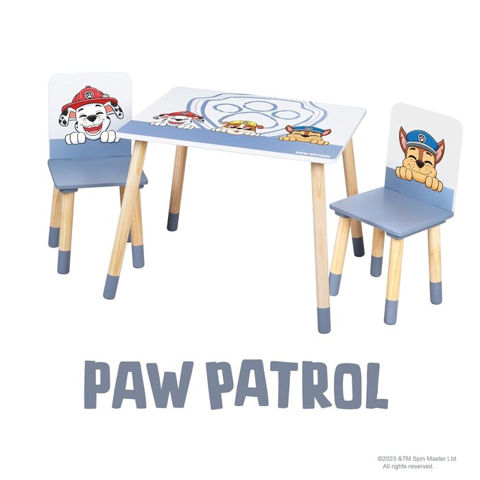 Дитячий комплект меблів Roba Paw Patrol: 2 стільці та стіл, дерев'яні, білі, з героями мультфільму, для дітей від 18 місяців