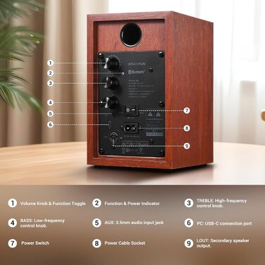 Sanyun SW203: Акустична система 4.0, 60W, 4-Way, DSP, 3D звук, USB/Bluetooth 5.4, AUX, для студії, пара, чорний
