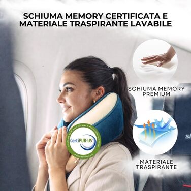 Подорожня подушка для шиї CLOUDS з ефектом пам'яті (Memory Foam) для літака та авто, регульована, дихаюча тканина, сіра, розмір L/XL
