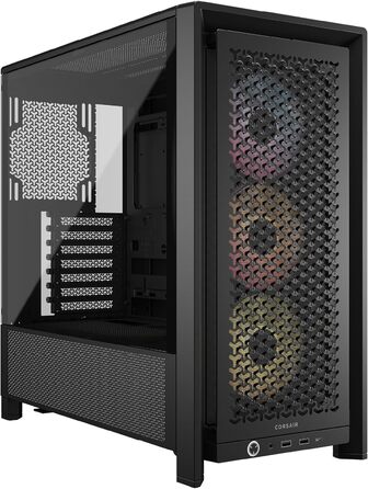Корпус для ПК CORSAIR 4000D RS ARGB Mid-Tower ATX, високий повітряний потік, 3 встановлені ARGB вентилятори, сумісність з ASUS BTF, MSI Project Zero, Gigabyte Project Stealth, чорний