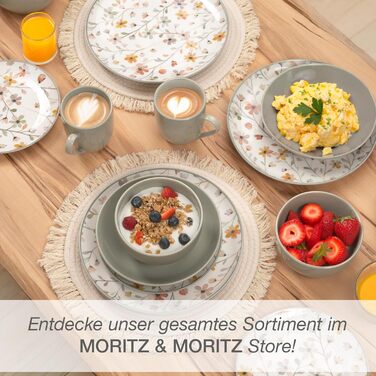 Набір посуду Moritz & Moritz PRIMAVERA з кераміки на 6 осіб (24 шт.) - сучасний сервіз з ігровим дизайном, легкий у догляді, включає тарілки, чашки та миски