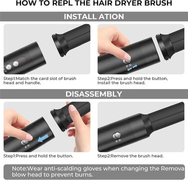UKLISS Airstyler Pro 7 в 1: Фен-щітка з дифузором, 1400 Вт, професійний стайлер для сушіння, завивки та випрямлення волосся, чорно-золотий