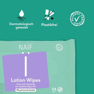 Дитячі вологі серветки Naïf без пластику з алое вера та бамбуком, 0% спирту та парфумів, для обличчя, тіла та сідниць (432 шт, 8 пачок по 54 шт)