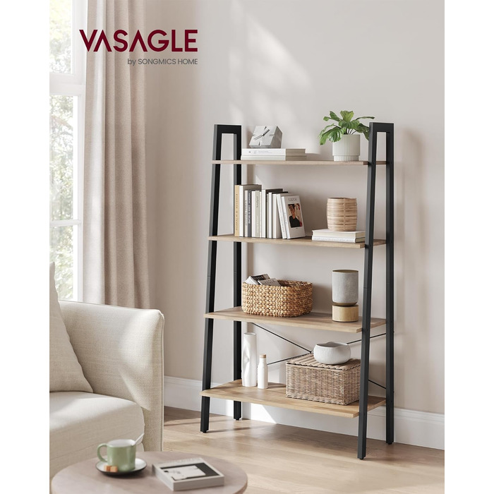 Стелаж VASAGLE LLS044B05 з 4 полицями, індустріальний дизайн, сталевий каркас, медовий-чорний колір, 34 x 56 x 137.5 см
