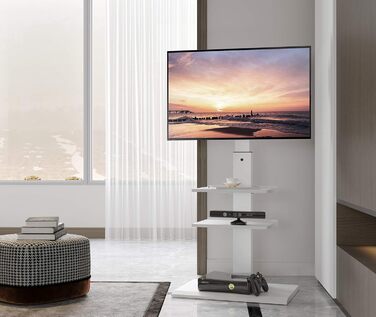 Підставка для телевізора FITUEYES S серія, біла, 32-65'', до 40 кг, з трьома полицями, регульована по висоті, поворотна, нахиляється, VESA 400x600