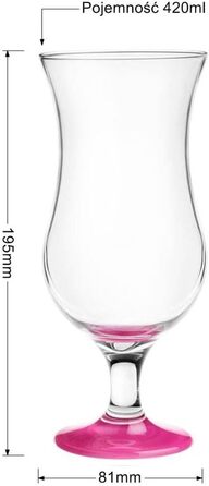 Набір склянок Glasmark Krosno для коктейлів, лонгдринків, джину, пива, води, смузі, десертів, 6 x 420 мл, рожеві, магента, скло, можна мити в посудомийній машині