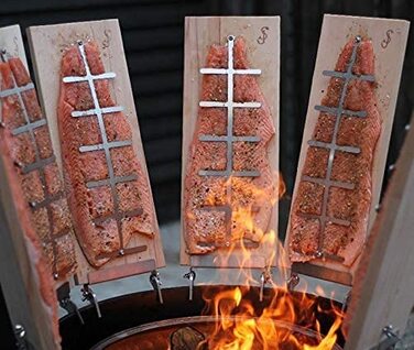 Дошка для приготування лосося Flammlachs з бука, широка, для вогнища та жаровні, з надійним тримачем з нержавіючої сталі, безпечна для копчення