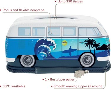 Диспенсер для серветок BRISA Volkswagen T1 Bulli Surf, неопрен, блакитний, для ванної
