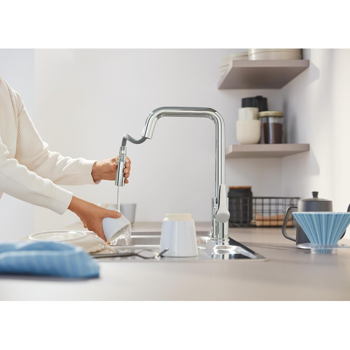 Змішувач кухонний GROHE Start чорний, висувна лійка, поворотний на 360°, економія води, легкий монтаж 306312430