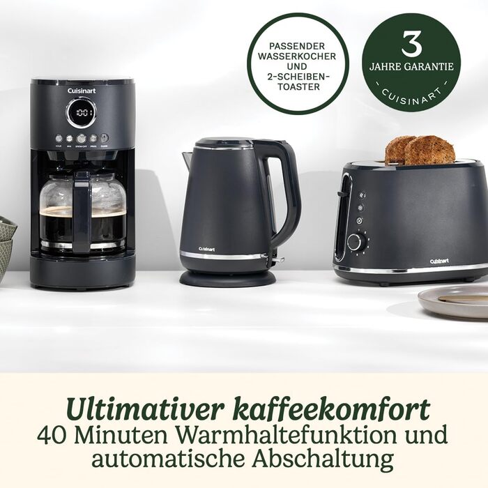 Кавоварка фільтраційна Cuisinart 1.8 л, 12 чашок, програмована, швидке заварювання, таймер 24 години, функція підтримки тепла, браузерна екстракція, мийка в посудомийці, чорна