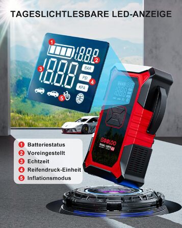 Пусковий пристрій GOOLOO A3 Jump Starter 3000A з компресором 150 PSI та функцією Powerbank