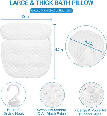 Подушка для ванни Idle Hippo 4D Air Mesh, нековзна, з присосками, люкс для голови, шиї та спини