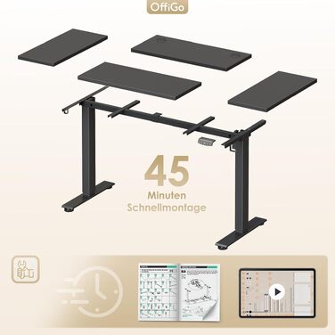 Електричний підйомний стіл OffiGo 180x80 см, регульований комп'ютерний стіл з функцією пам'яті, сучасний ігровий стіл для дому, чорний