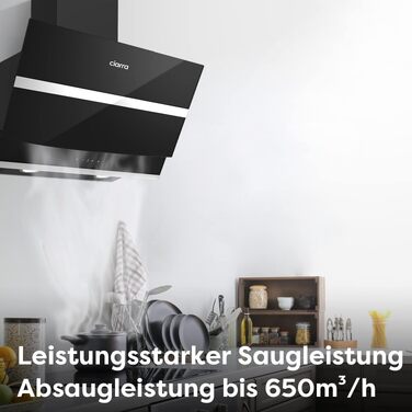 Витяжка кухонна CIARRA ASB6736N 60 см, 650 м³/год, навісна, нержавіюча сталь та чорне скло, керування через App та Touch, режим рециркуляції та відведення, з вугільним фільтром CBCF003, чорна