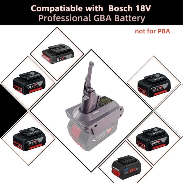 Покращений адаптер BOS18V7V8 для Bosch GBA до Dyson V7/V8, TEPULAS – перехідник для акумулятора Bosch GBA 18V для пилососів Dyson V7, V8 Absolute (не підходить для PBA)
