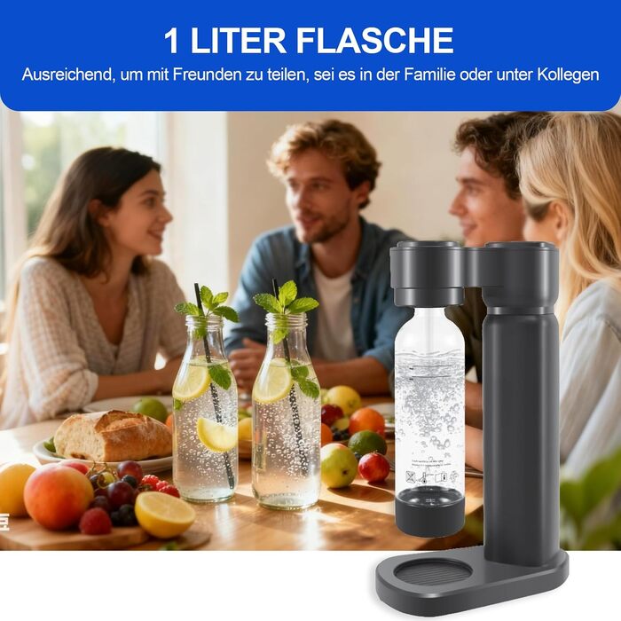 Сифон для газування води Sodastream (газвататор) з пляшкою 1 л, чорний, висота 40.3 см