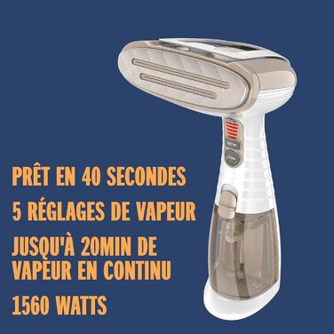 Ручний парогенератор Conair Turbo ExtremeSteam 25 г/хв, 5 режимів, швидкий нагрів, 3 насадки для делікатних і щільних тканин, білий/бежевий, EU