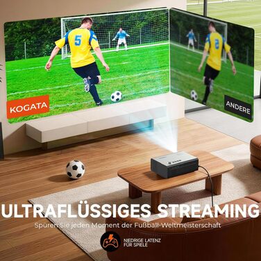 4K Smart проєктор KOGATA з Wi-Fi та Bluetooth: HDR10+, автофокус, 6D Keystone, Dolby Audio. Для дому, саду та стрімінгу (Титан Сірий)