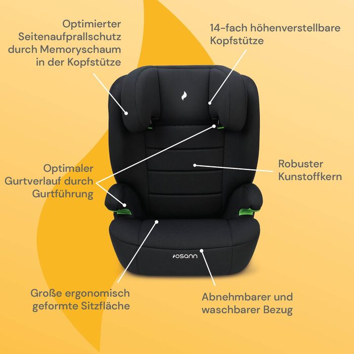 Дитяче автокрісло Osann Musca i-Size 100-150 см з спинкою, без Isofix, чорне
