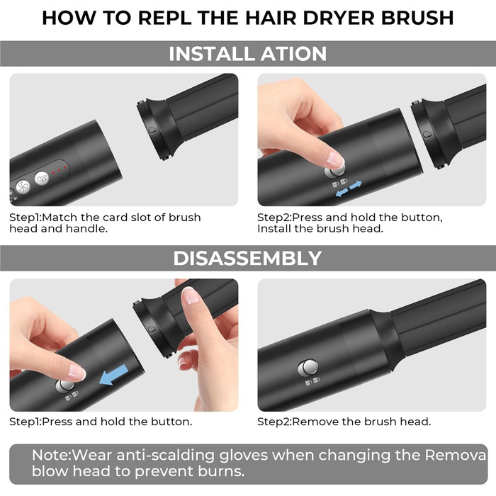 UKLISS Airstyler Pro 7 в 1: Фен-щітка з дифузором, 1400 Вт, професійний стайлер для сушіння, завивки та випрямлення волосся, чорно-золотий