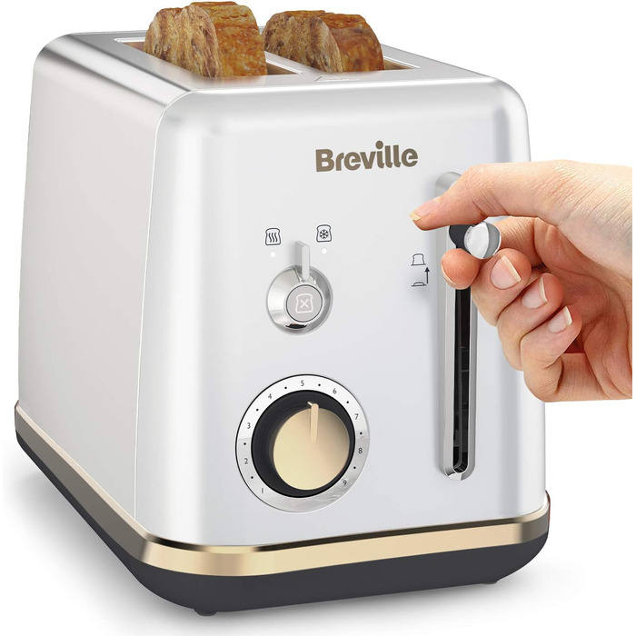Тостер Breville Mostra для 2 скибок з підставкою для булочок, сріблястий з золотими акцентами