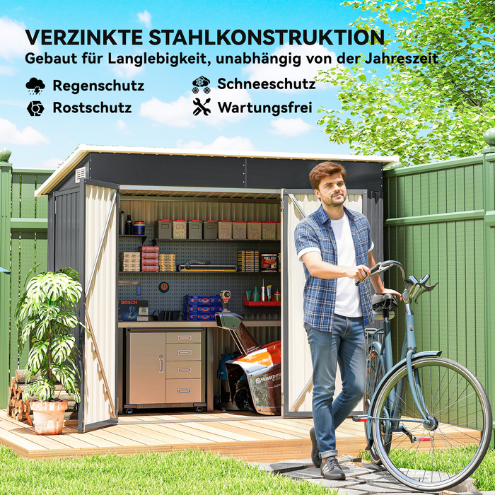 Металевий сарай Metall Gerätehaus 2,68 м², з замком, з 3 дверима, вентиляція, похилий дах, з рукавичками