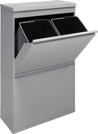 ARREGUI Top CR622-B контейнер для сортування сміття зі сталі з кришкою, 4 секції, відро для сміття для кухні, зйомні внутрішні відерця з ручкою, 4×17 л (68 л), світло-сірий