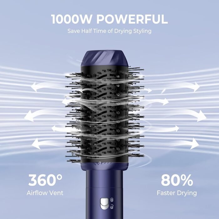 UKLISS 6-в-1 Hairstyler: Фен-щітка для волосся з насадкоми, автоматична плойка, професійний фен-розкручувач для об'єму та укладки (Синій)