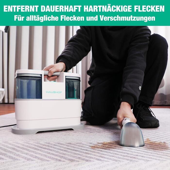 HAUSHOF StainZapper Pro: Миючий пилосос для килимів та меблів, 450W, 12kPa, 1.5+0.8L, з миючим засобом та щіткою для швів. Ефективний видалення плям з килимів, диванів, меблів та авто. Модель HH23111