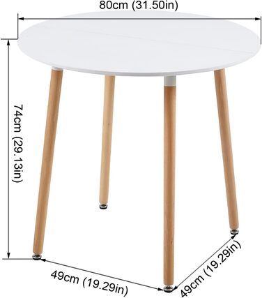 Круглий стіл DORAFAIR, скандинавський кухонний стіл, MDF, білий, 80x80x72 см, 4 ніжки, для кухні, офісу, конференцій, кав'ярні