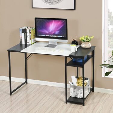 Письмовий стіл з полицями FurnitureR 120x60x74 см, дерев'яний та металевий, для дому, офісу, вітальні, індустріальний стиль, чорно-коричневий