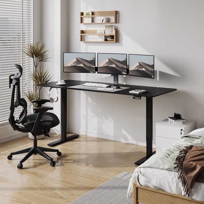 Електричний стіл SANODESK 200x80 см, регульований по висоті, ергономічний комп'ютерний стіл для роботи стоячи й сидячи з пам'яттю положень, чорний