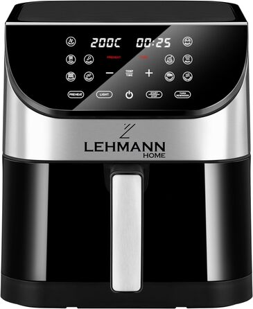 Аерофритюрниця Lehmann 6 л, 10 програм, 1500 Вт, з таймером і LED-екраном, температура 76-200°C, олії не потребує