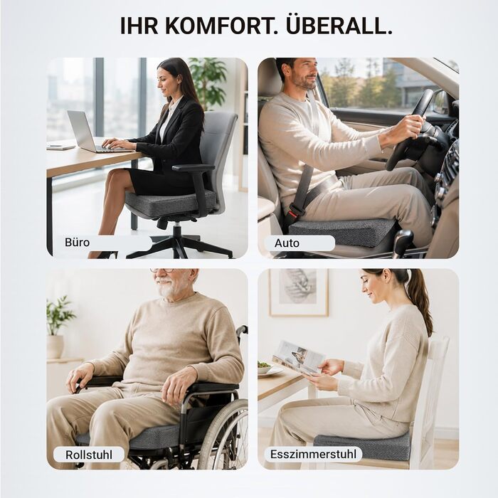 Ортопедична подушка для сидіння з Memory Foam 40x40 см Anthrazit - для офісного крісла, авто, візка. Нековзка, знімний чохол