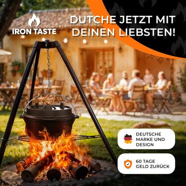 Набір чавунних казанів Dutch Oven 12л з ніжками та знімачем кришки, чавунний казан для відкритого вогню на 10-16 осіб