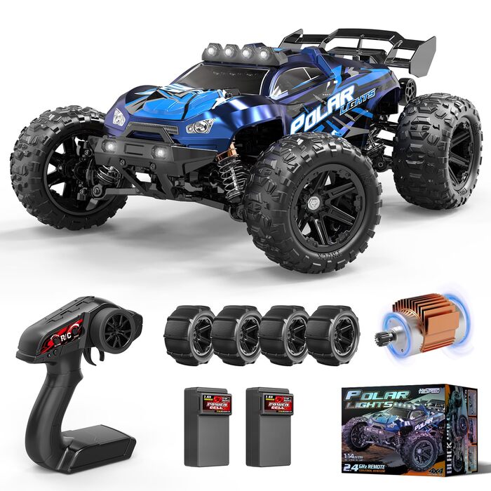Радіокерований позашляховик 1:14 4WD RC авто для дорослих та дітей, швидкість 40+ км/год, 2 акумулятори 1300mAh, комплект коліс