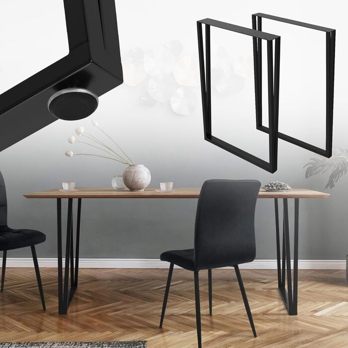 Набір з 2 металевих ніжок для столу ML-Design 50x71,5 см, прямокутна форма, чорна порошкова фарба, індустріальний стиль, для обіднього чи письмового столу, металеві ніжки для меблів, DIY-проекти
