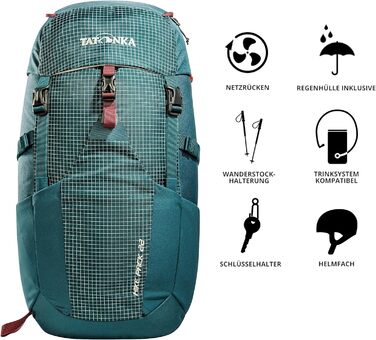 Рюкзак для походів Tatonka Hike Pack 22 л з вентиляцією спини та дощовиком, легкий і зручний туристичний рюкзак бірюзовий