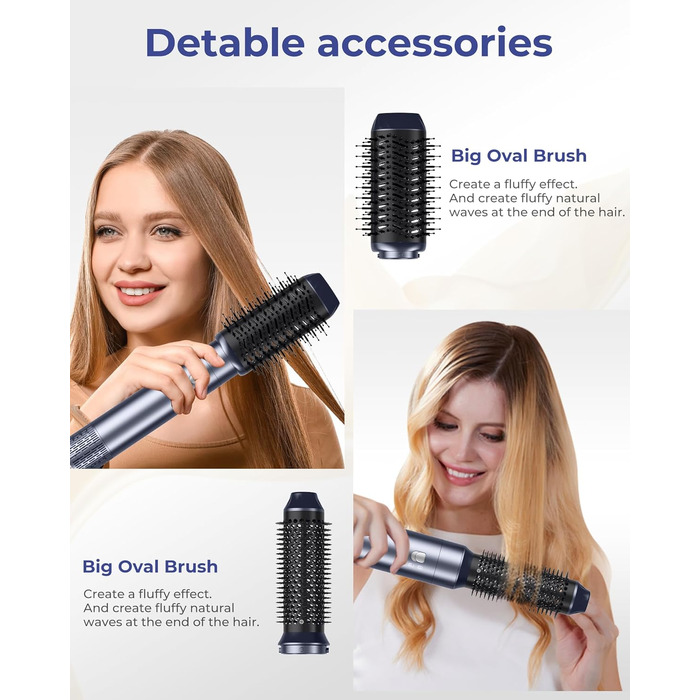 Багатофункціональний стайлер для волосся Haarstyler 6-в-1: фен-щітка, випрямляч, плойка, насадки для об'єму та локонів, блакитно-золотий