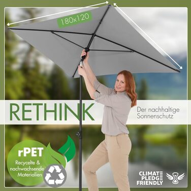 Садова парасолька Doppler Rethink 180x120 см, прямокутна, похила, світло-сіра — для балкона та тераси, екологічна, з чохлом