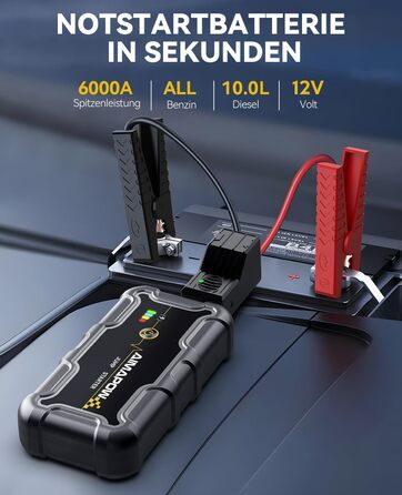Powerbank з компресором та пусковим пристроєм AIMAPOW для автомобіля: 27000mAh, 160PSI, 6000A, LED-ліхтар, сумісний з бензиновими та дизельними двигунами (до 12.0L)