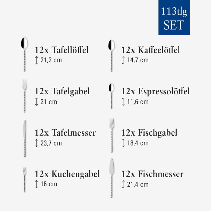 Набір столових приборів Villeroy & Boch Montauk на 6 осіб, 24 предмети, нержавіюча сталь, для великих свят, можна мити в посудомийній машині