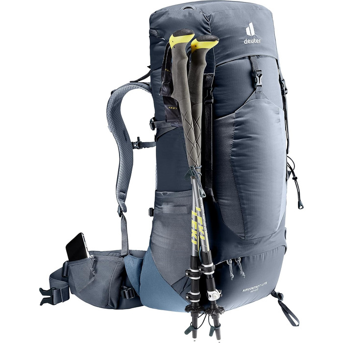 Рюкзак для трекінгу Deuter Aircontact Lite 40+10 л, чорний-синій, легкий, одноколірний