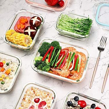 GENICOOK Набір із 24 предметів  для зберігання продуктів із кришками, герметичні ємності для їжі, скляні ланч-бокси для кухні, сірий